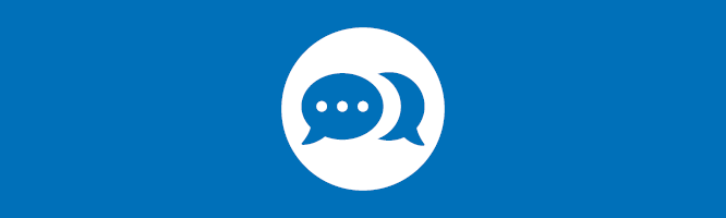 Blue speech bubbles in a white circle